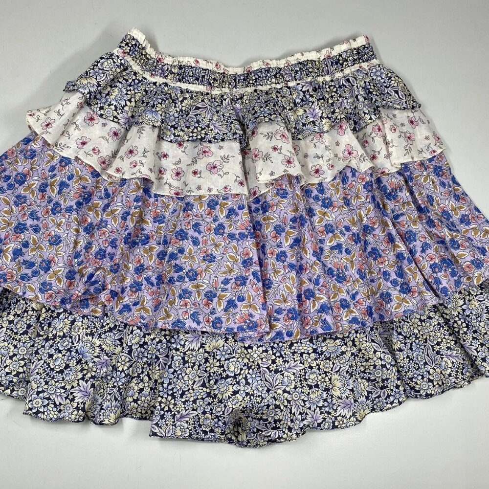 Maje Women's Skort Multicolor Size S Floral Ruffle Tiered Cotton Mini Skirt